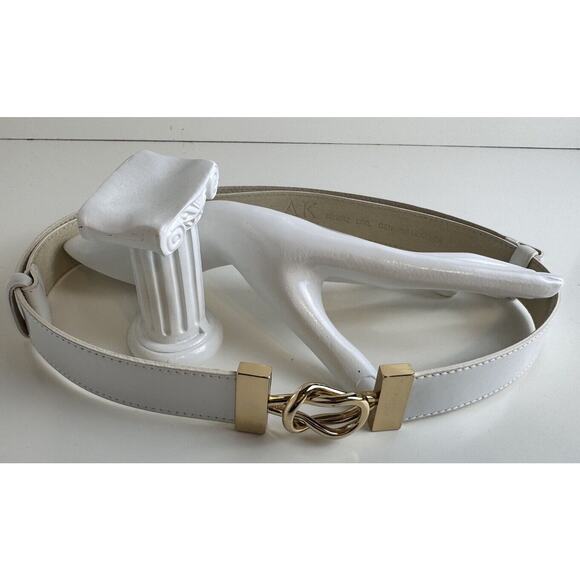 ANNE KLEIN White Genuine Leather Adjustable Belt, Gold Hardware, 47-30 - Picture 11 of 14